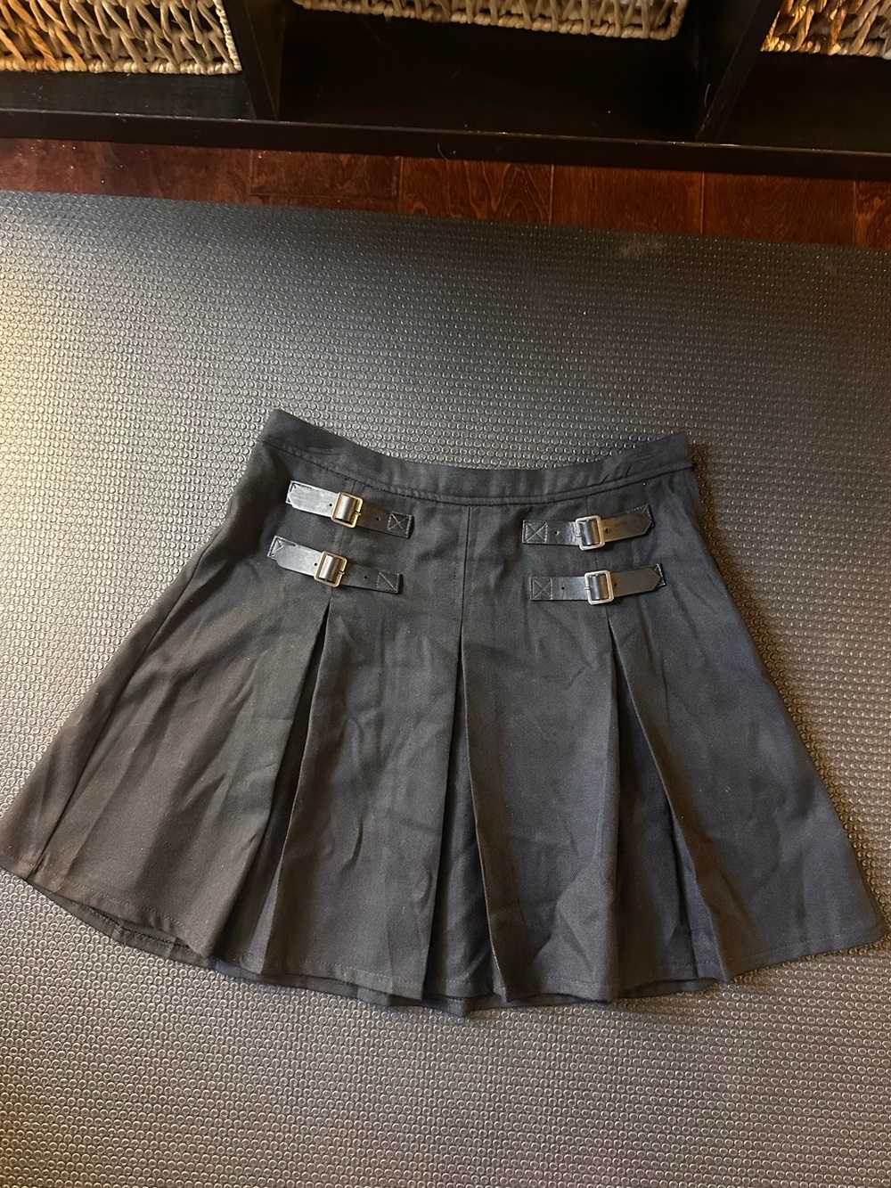 Hot Topic Black Pleated schoolgirl Skirt with leather Buckle Straps